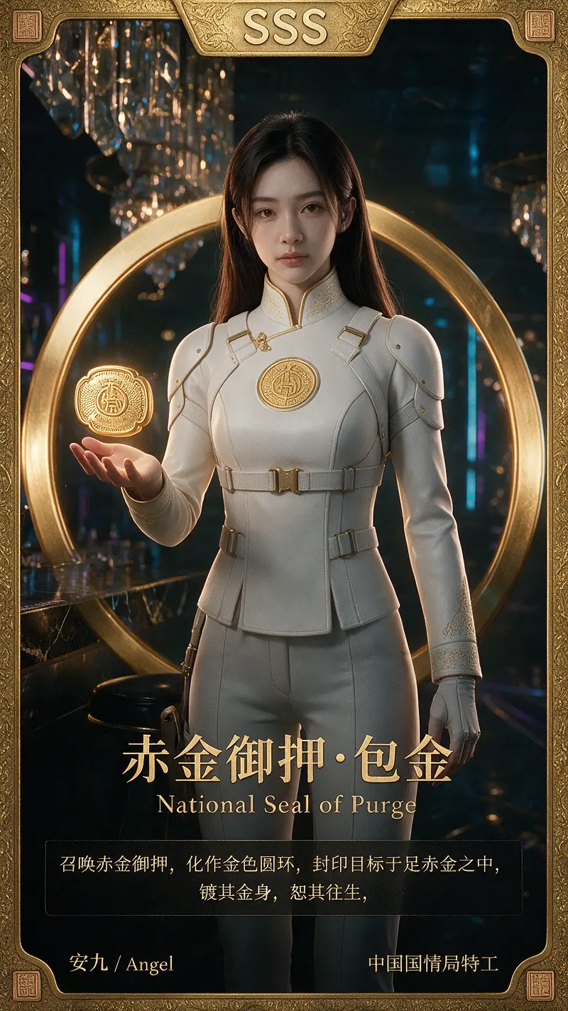 《赤金御押·包金》-SSS级 | 特工大片生成器|安九 SSS技能卡·竖版9:16·Angel 修正版