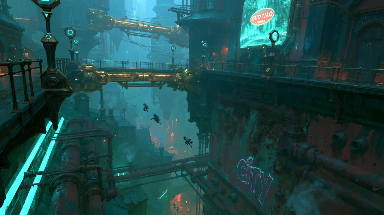 霓虹追踪短片-双城之战风格|关键场景 双城追逐街道 GUO TIAO neon city