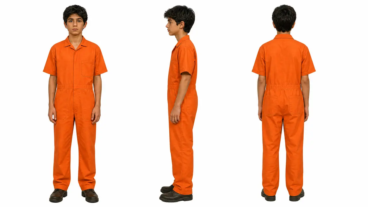 最美的烟花|中东少年橙色服装三视图-人物一致