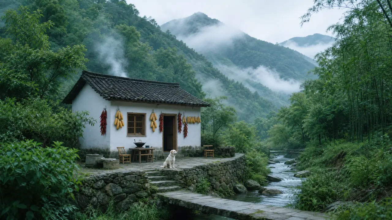 AI高清重制版张清芳《花雨夜》音乐MV|S05 木屋炊烟小白狗
