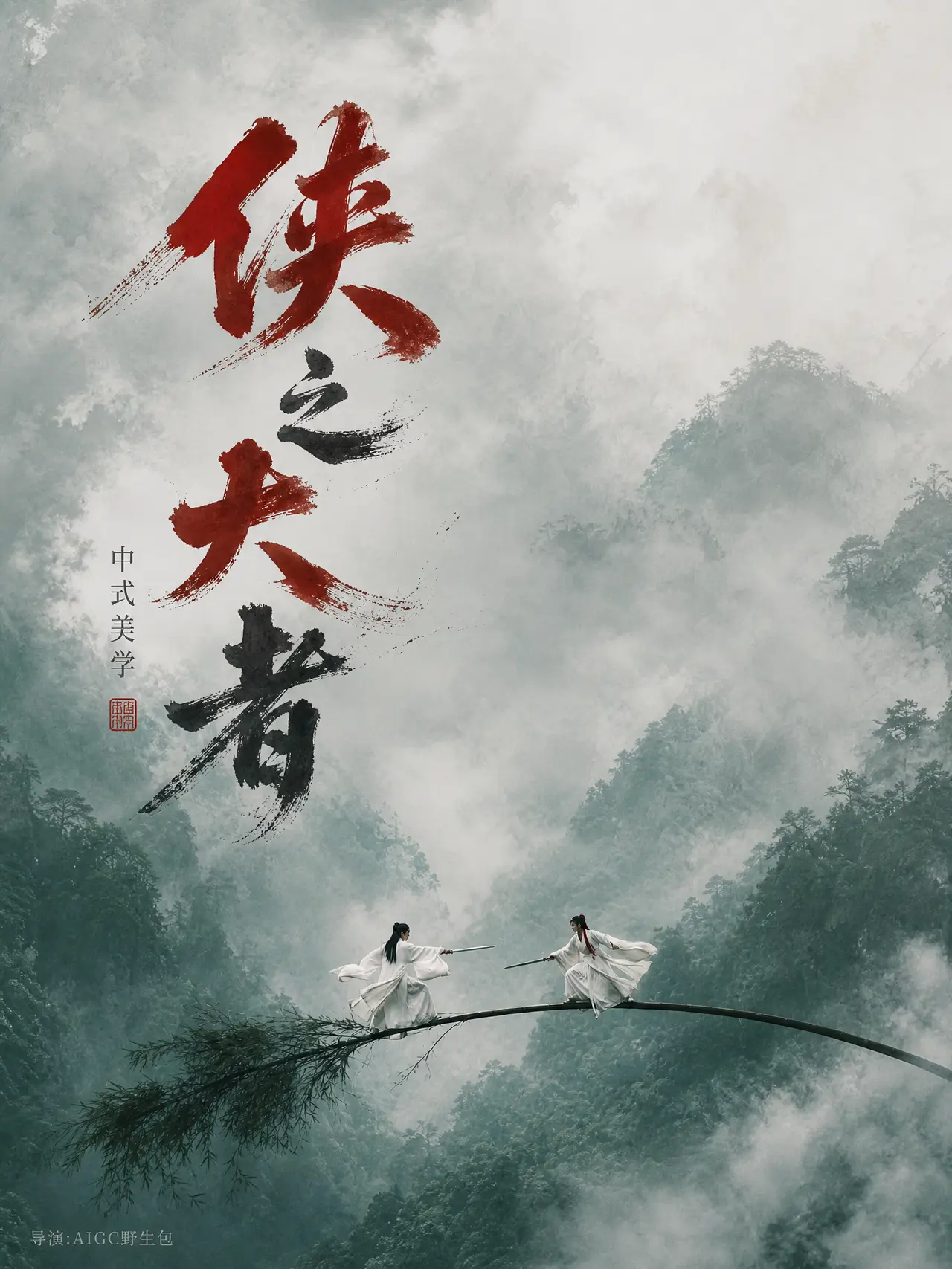 《俠之大者》中式美学 · AIGC武侠短片|《侠之大者》电影海报(主标题+副标题+导演署名)