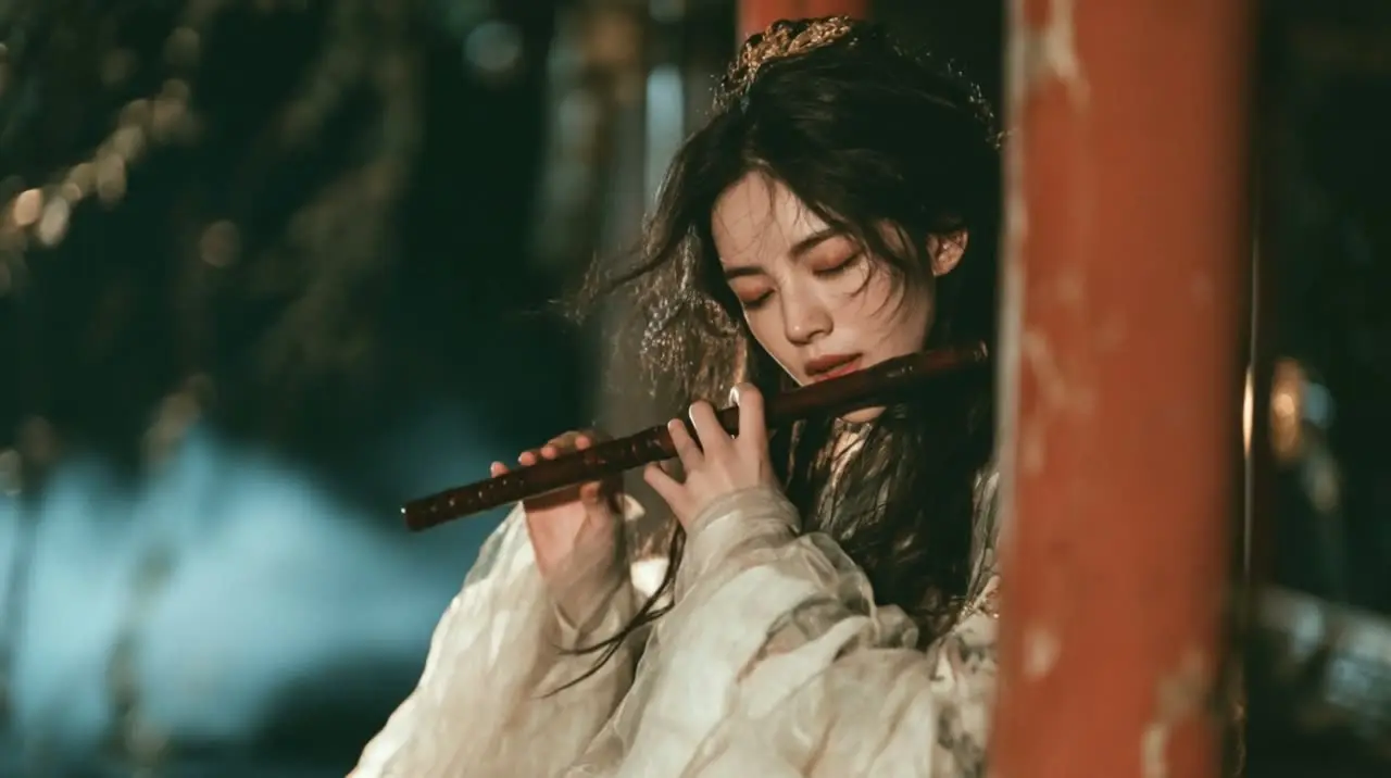 中式美学丨古风胶片｜图片09｜倚柱吹笛