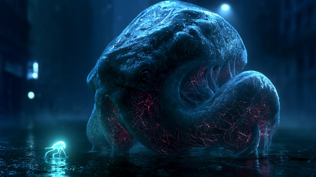 AI短片《里奥与皮克》第一集|小外星生物靠近大型外星生物(触手版)
