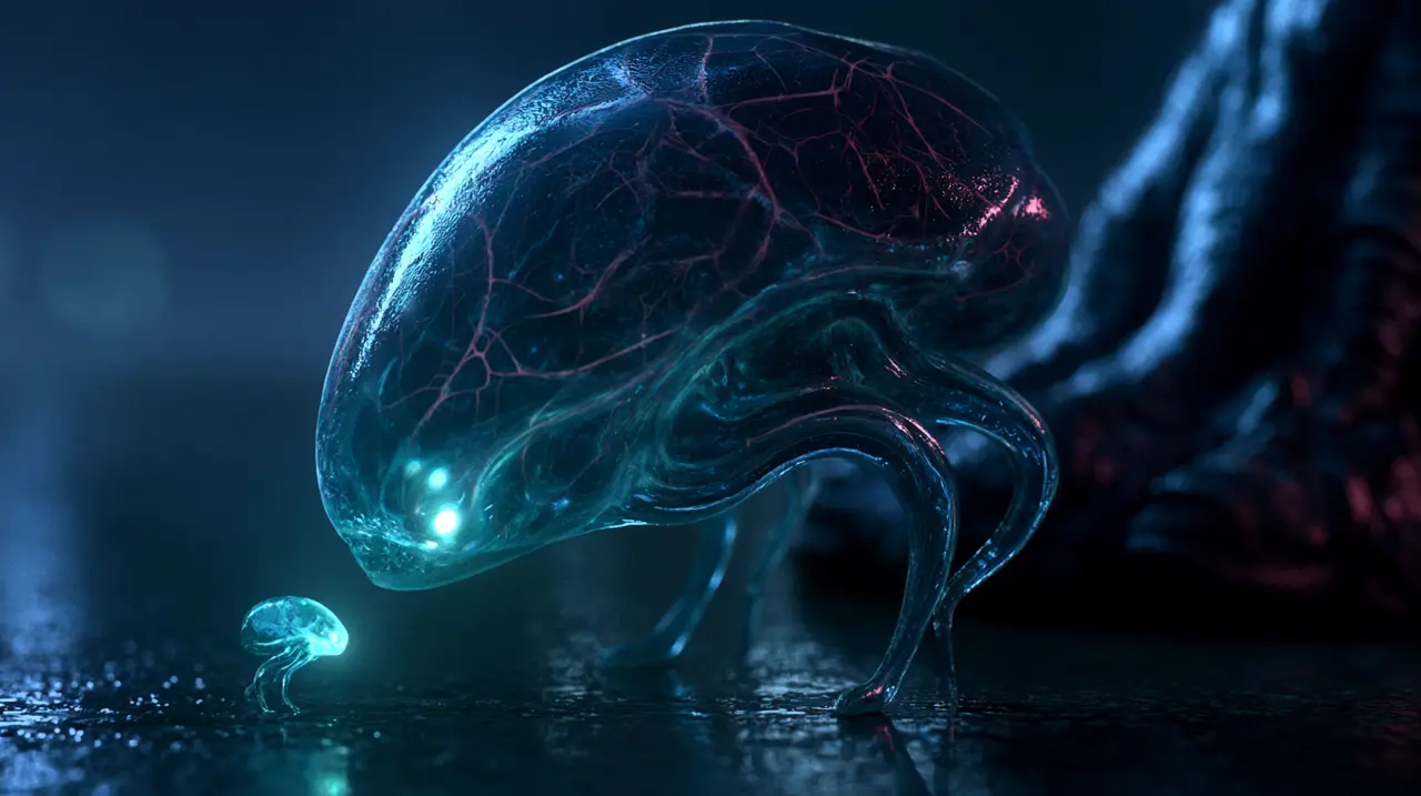 AI短片《里奥与皮克》第一集|小外星生物靠近大型外星生物