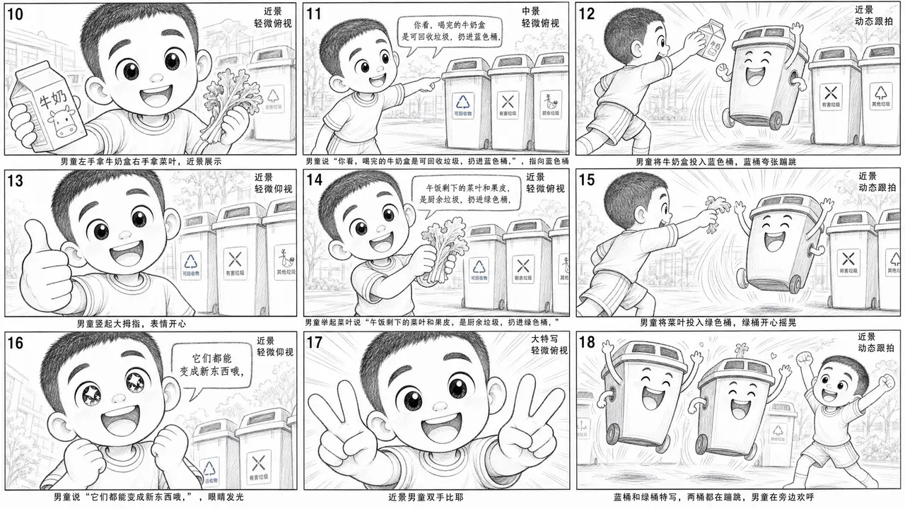 垃圾分类丨小学生课堂|分镜草图-第2张(第2段 可回收+厨余)