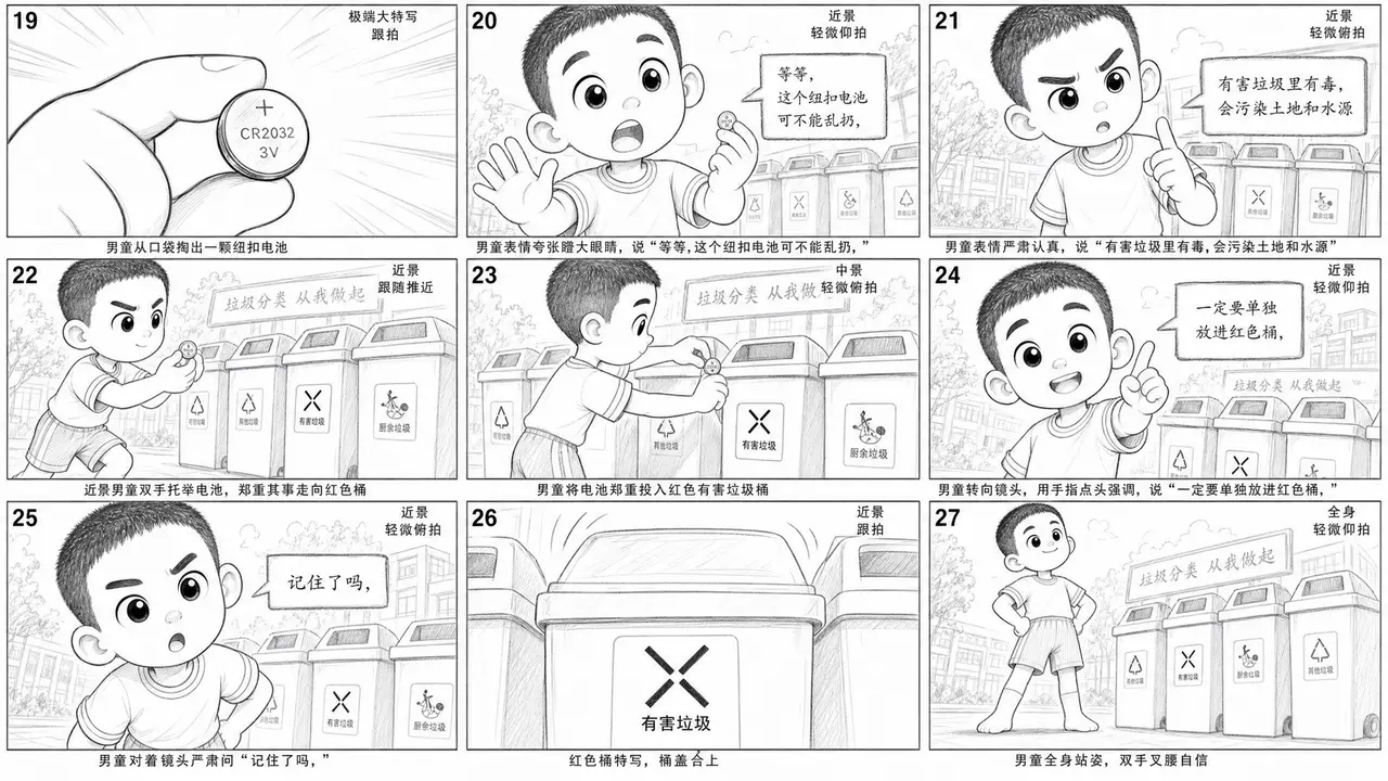 垃圾分类丨小学生课堂|分镜草图-第3张(第3段 有害垃圾)