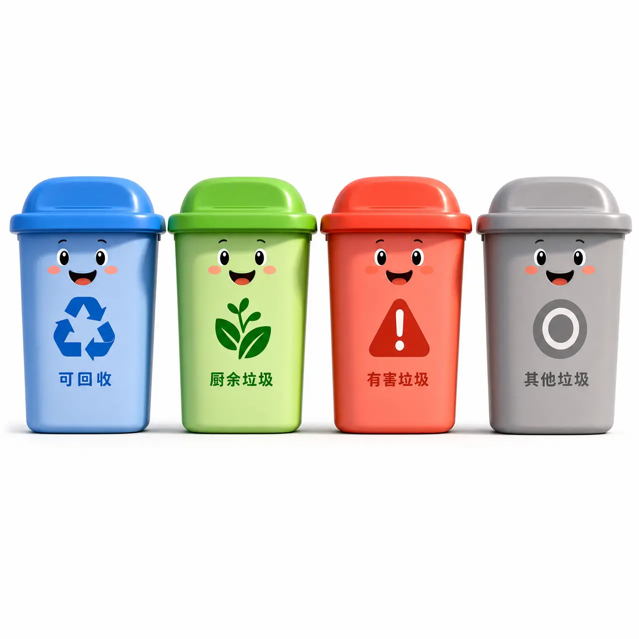 垃圾分类丨小学生课堂|道具锚点-四色垃圾桶组合v2(与场景一致)