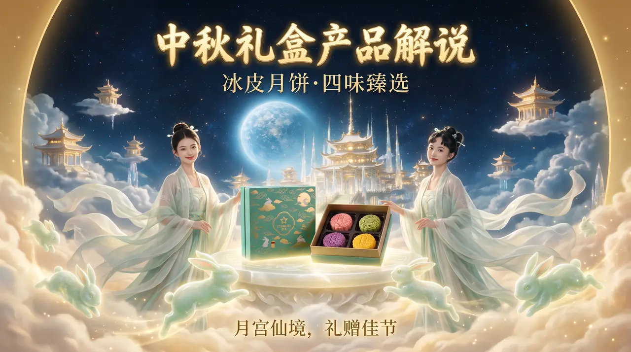 中秋礼盒产品解说|中秋礼盒广告海报封面(含标题)