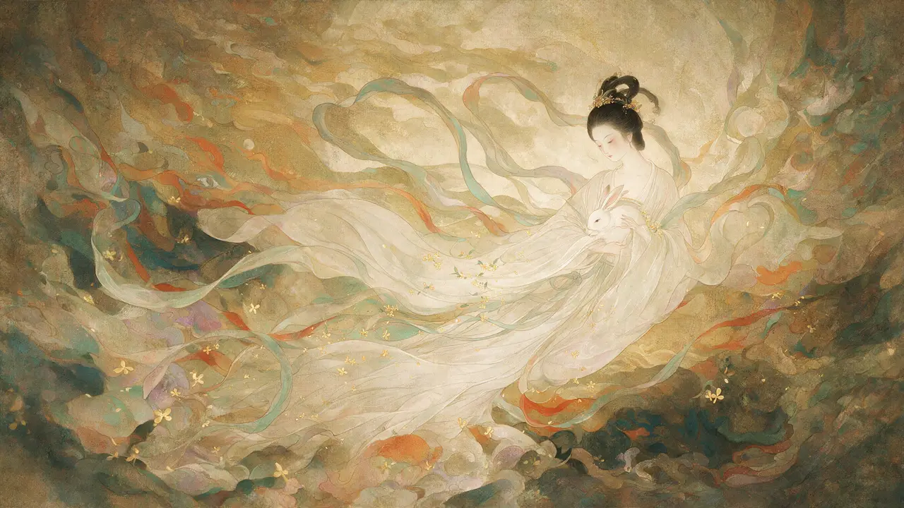 美神降临·工笔风格Skill｜嫦娥奔月·灵兔桂花-工笔重彩