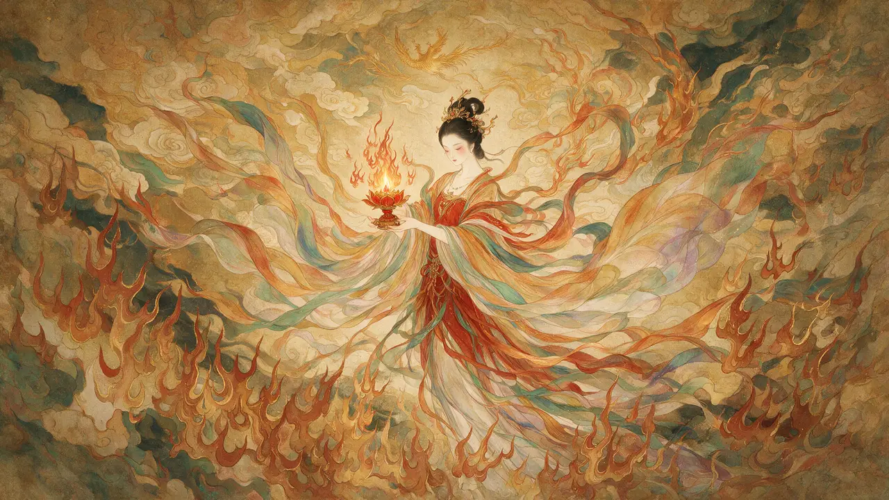 美神降临·工笔风格Skill｜火神仙女·火莲灯盏-工笔重彩