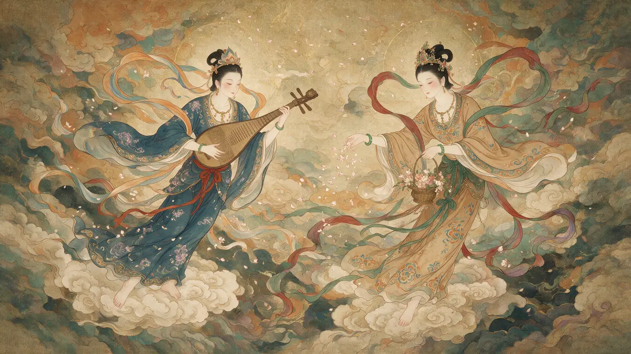 美神降临·工笔风格Skill｜飞天仙女双人-工笔重彩-A