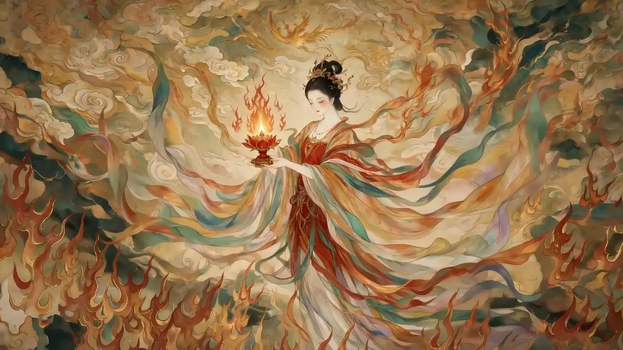 美神降临·工笔风格Skill｜火神仙女·火莲灯盏-环绕运镜