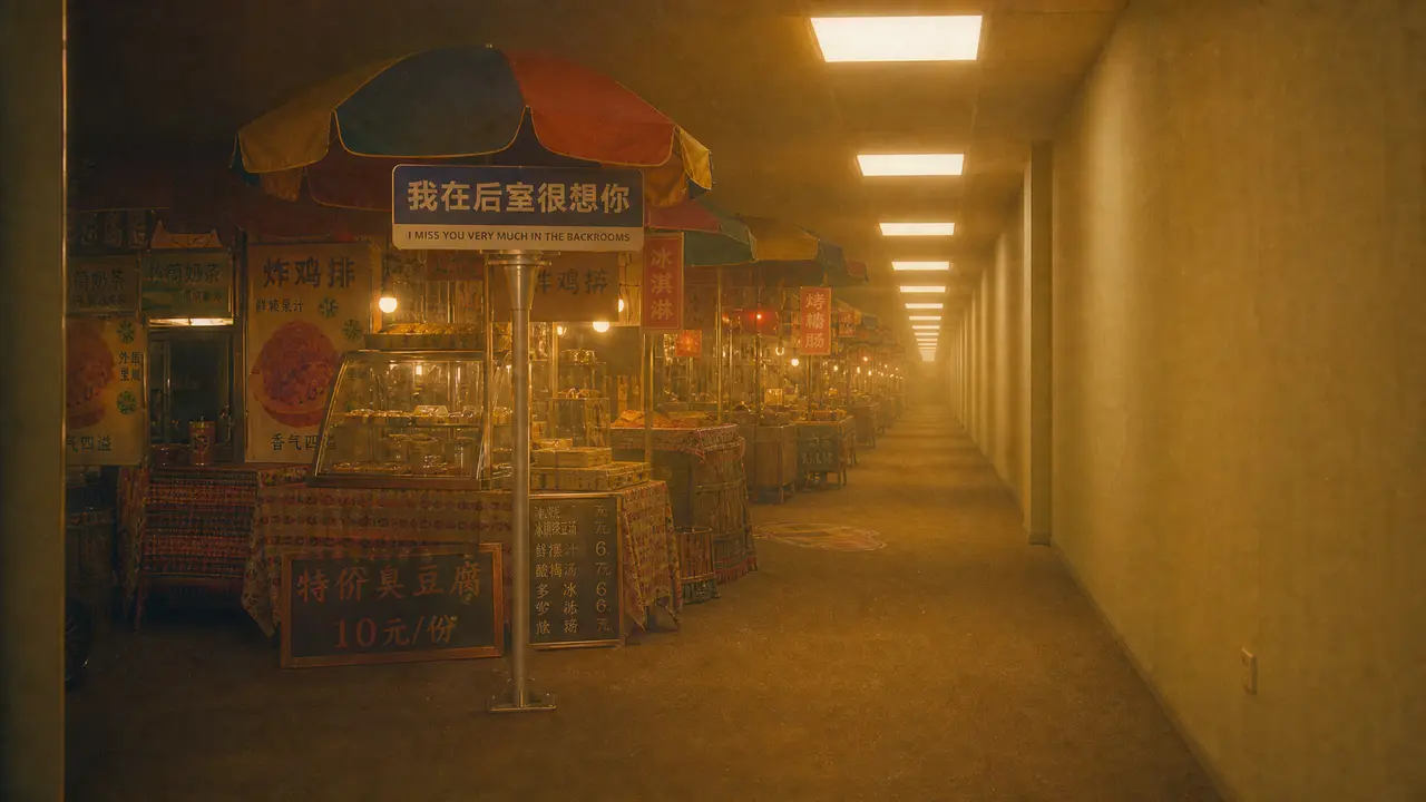 如何用AI Skill做视频-《我在后室很想你》|场景3 · 打卡路牌(紧挨市集版)