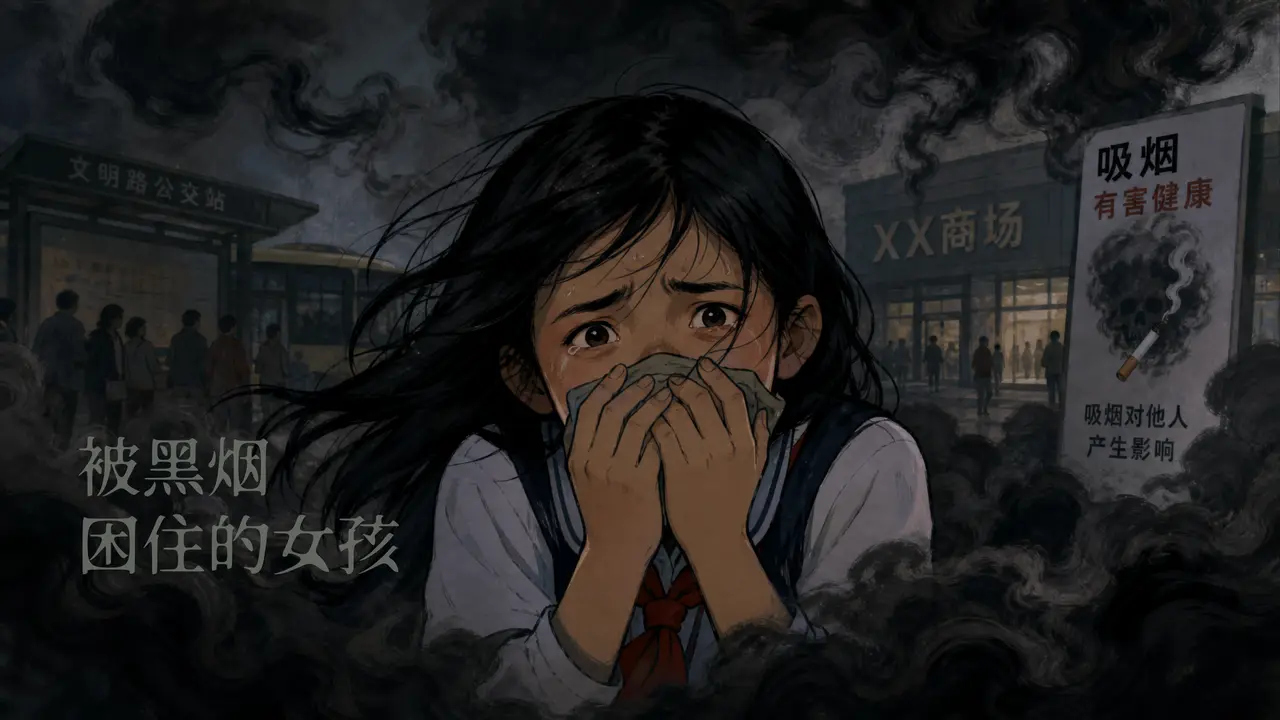 被黑烟困住的女孩