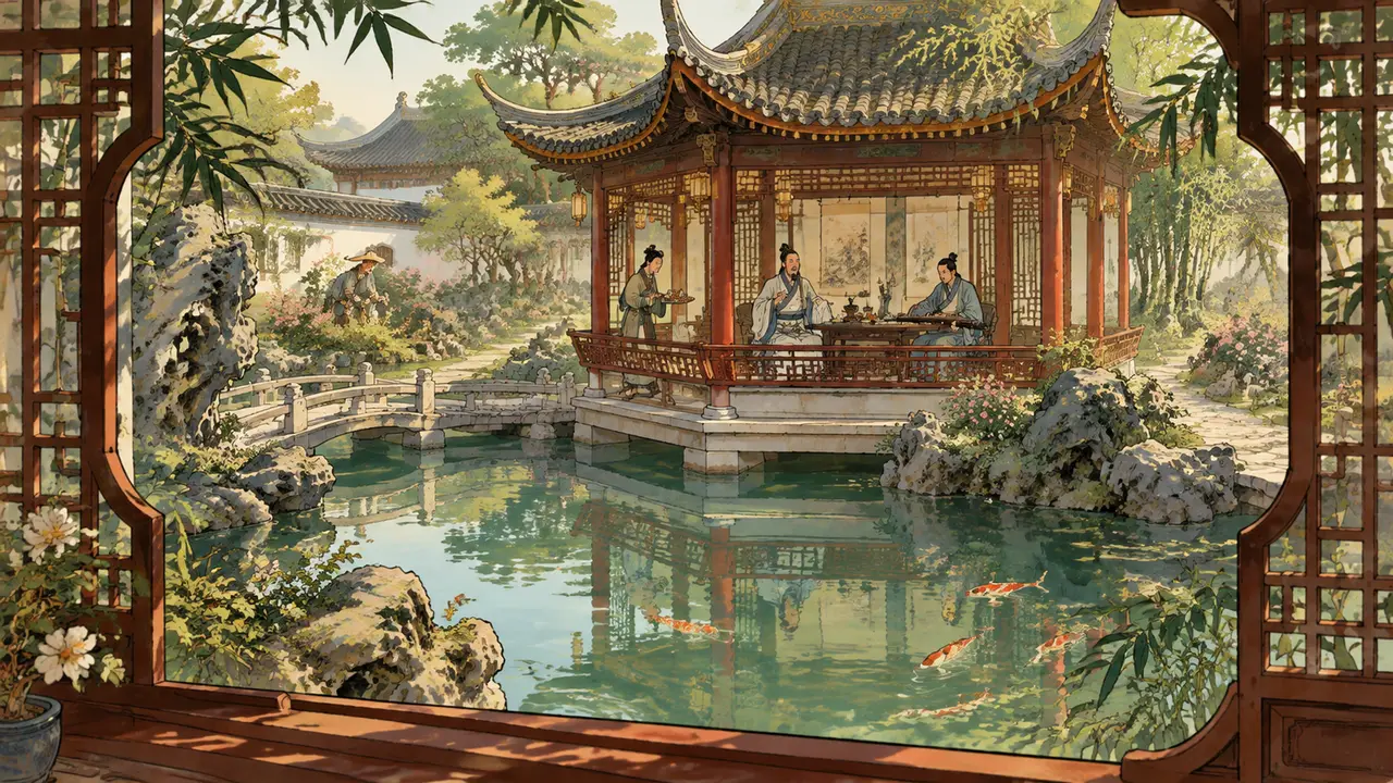 16幅画卷带你穿越600年前的盛世中国|场景15|江南园林雅集|首帧