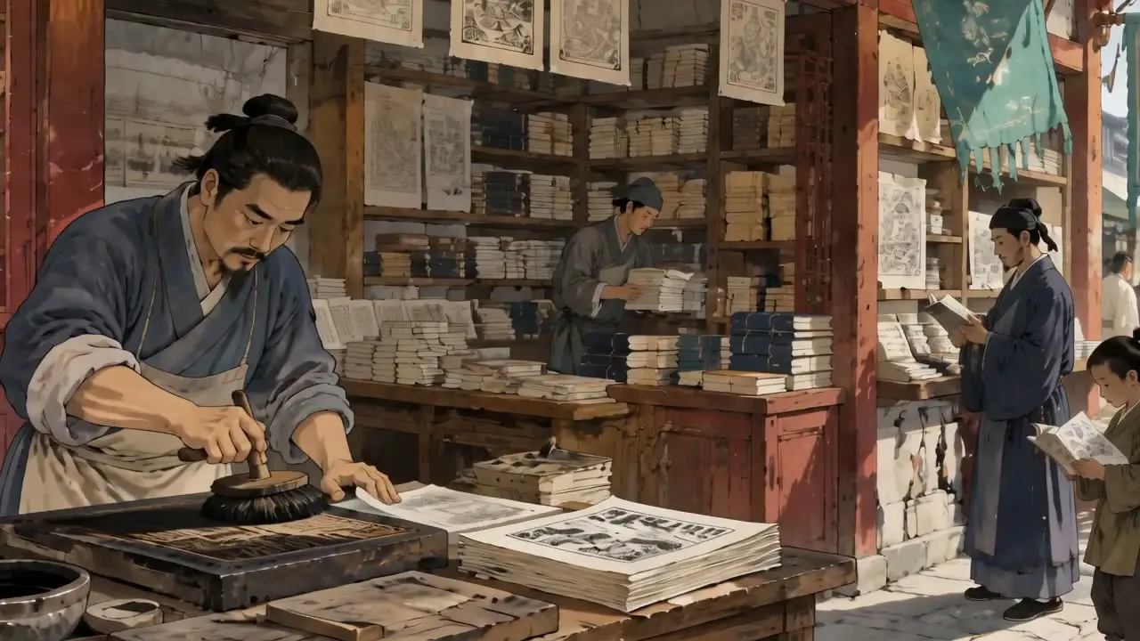 16幅画卷带你穿越600年前的盛世中国｜场景10｜书坊刻书街｜4s