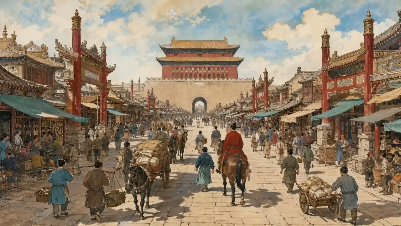 16幅画卷带你穿越600年前的盛世中国｜场景03｜正阳门外大街｜4s
