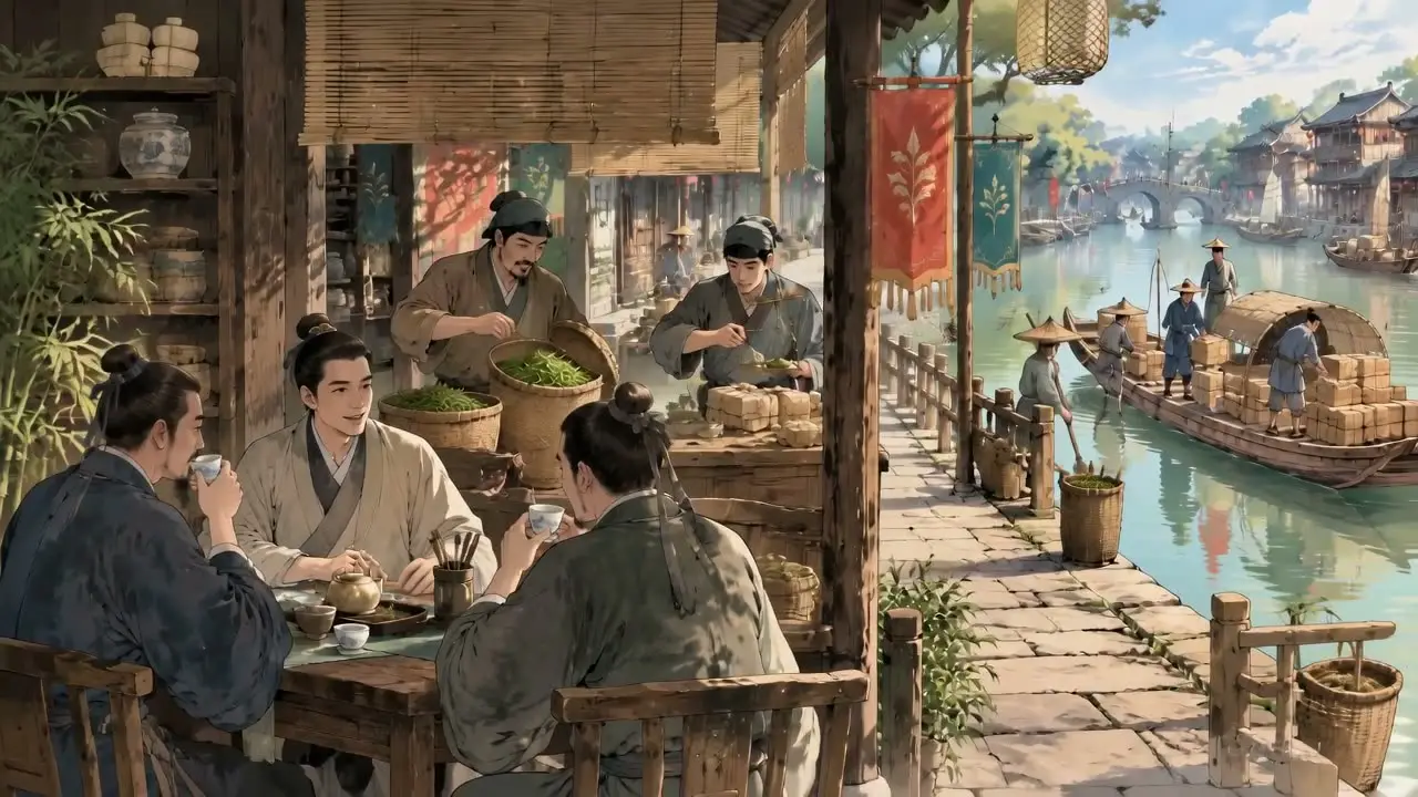16幅画卷带你穿越600年前的盛世中国｜场景08｜杭州茶市｜4s