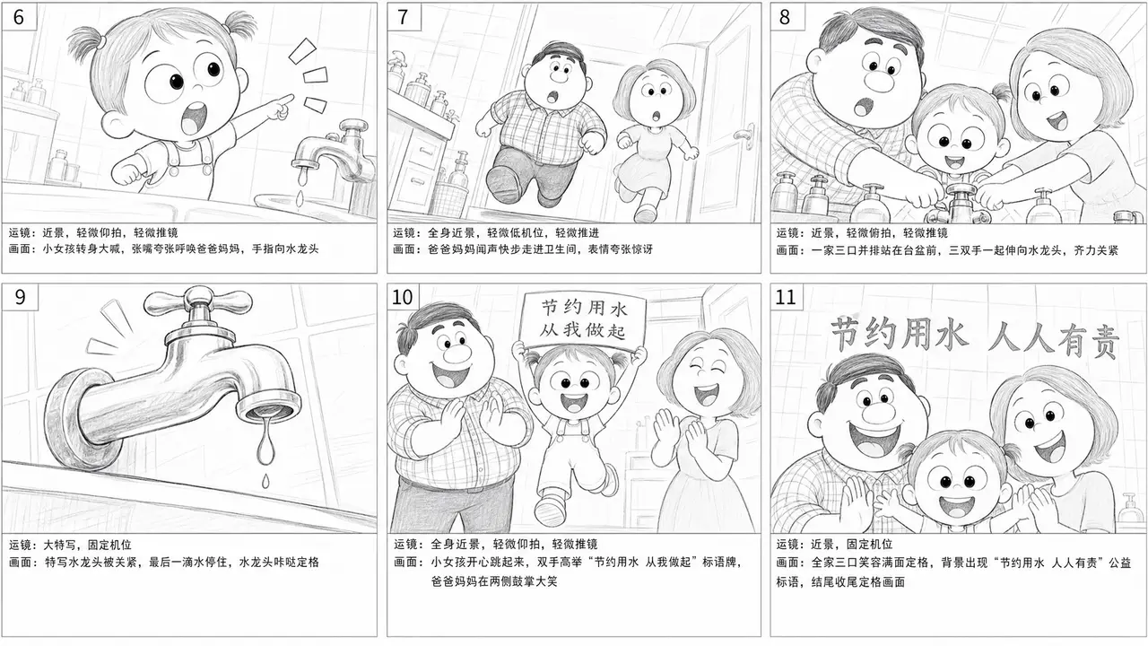 节约用水|分镜草图第2张(镜头6-11)