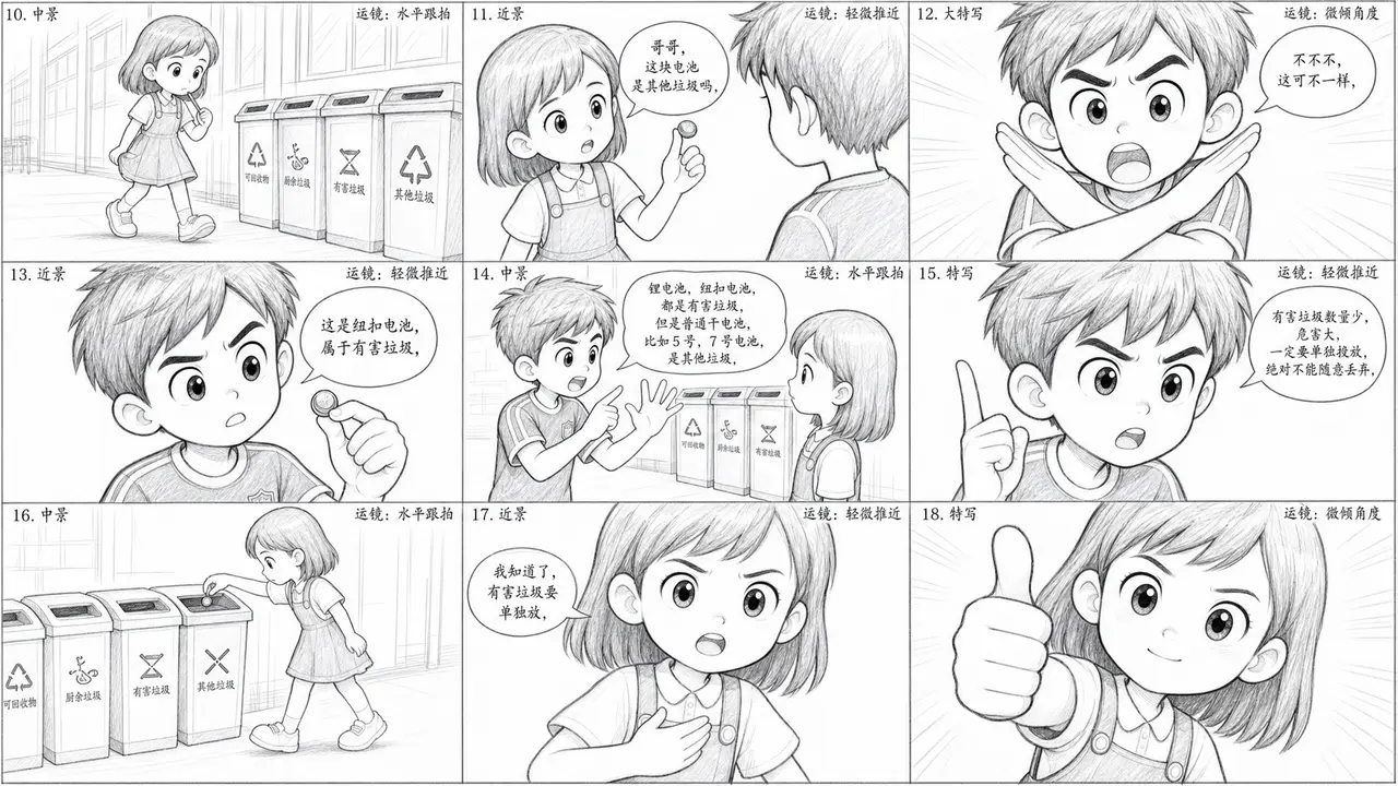 LibTV-Agent自动化创作丨垃圾分类小学生课堂|分镜草图第2张·剧情二v2