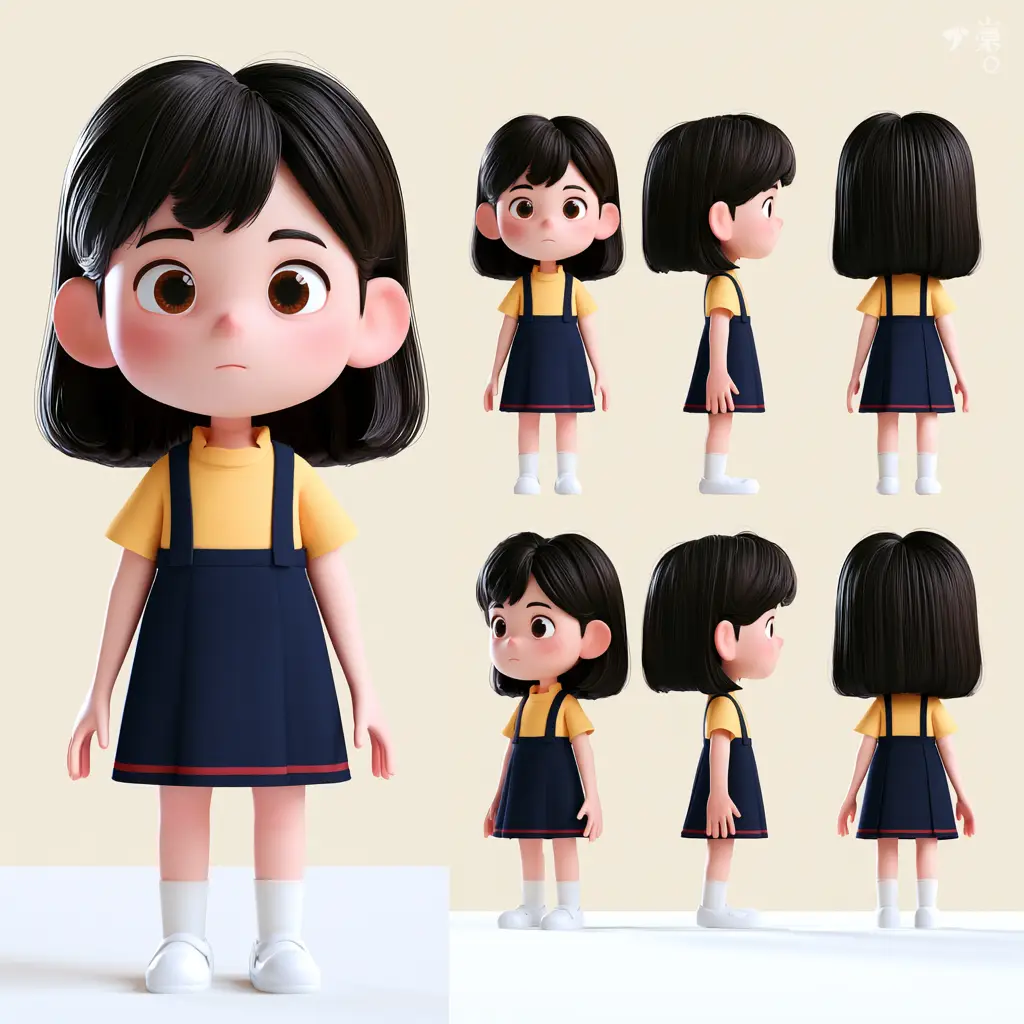 LibTV-Agent自动化创作丨垃圾分类小学生课堂|妹妹小雨·角色立绘三视图