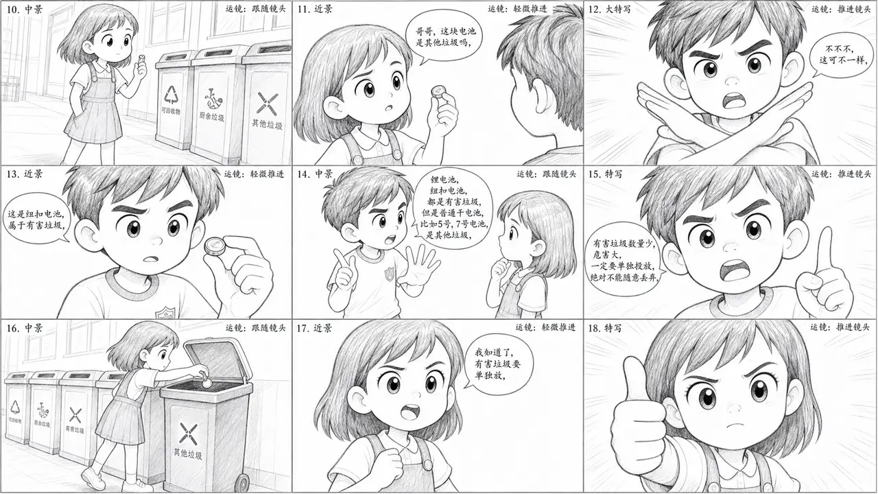LibTV-Agent自动化创作丨垃圾分类小学生课堂|分镜草图第2张·剧情二