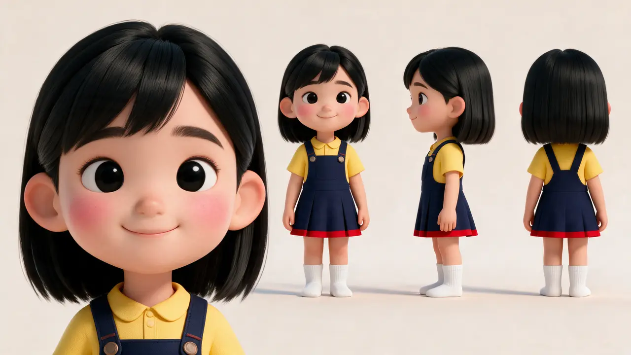 LibTV-Agent自动化创作丨垃圾分类小学生课堂|妹妹小雨·角色立绘三视图