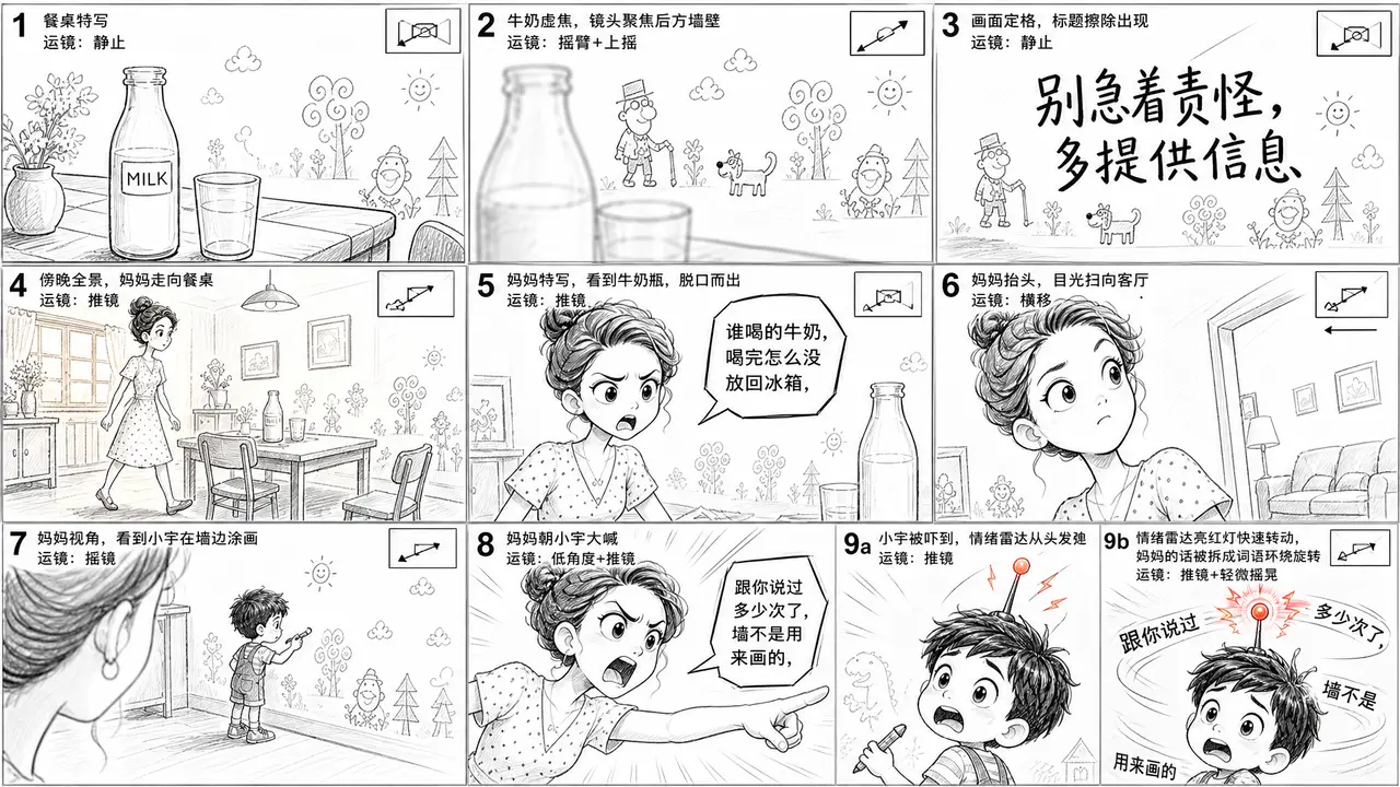牛奶又忘放冰箱?别吼 “谁干的”!换句台词直接开挂✨|分镜草图-第1张(镜头1-9b)v4